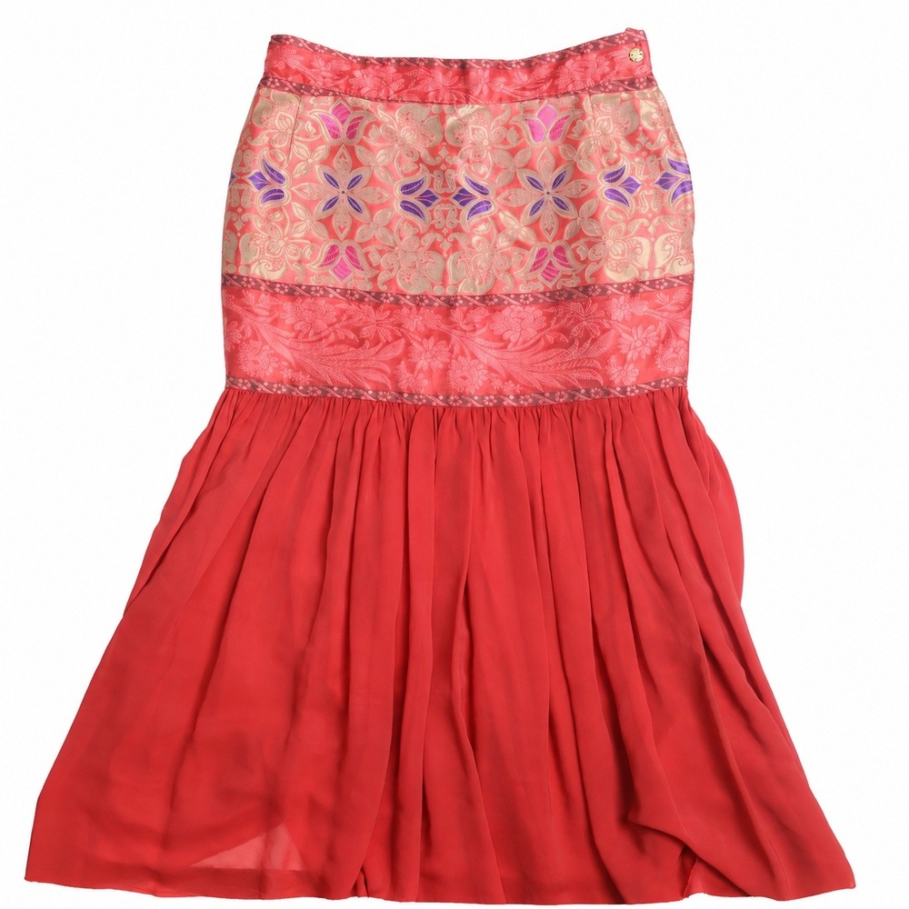 Christian Lacroix Vintage Silk Brocade Maxi Skirt US 4 IT 42 Coral Floral Italy